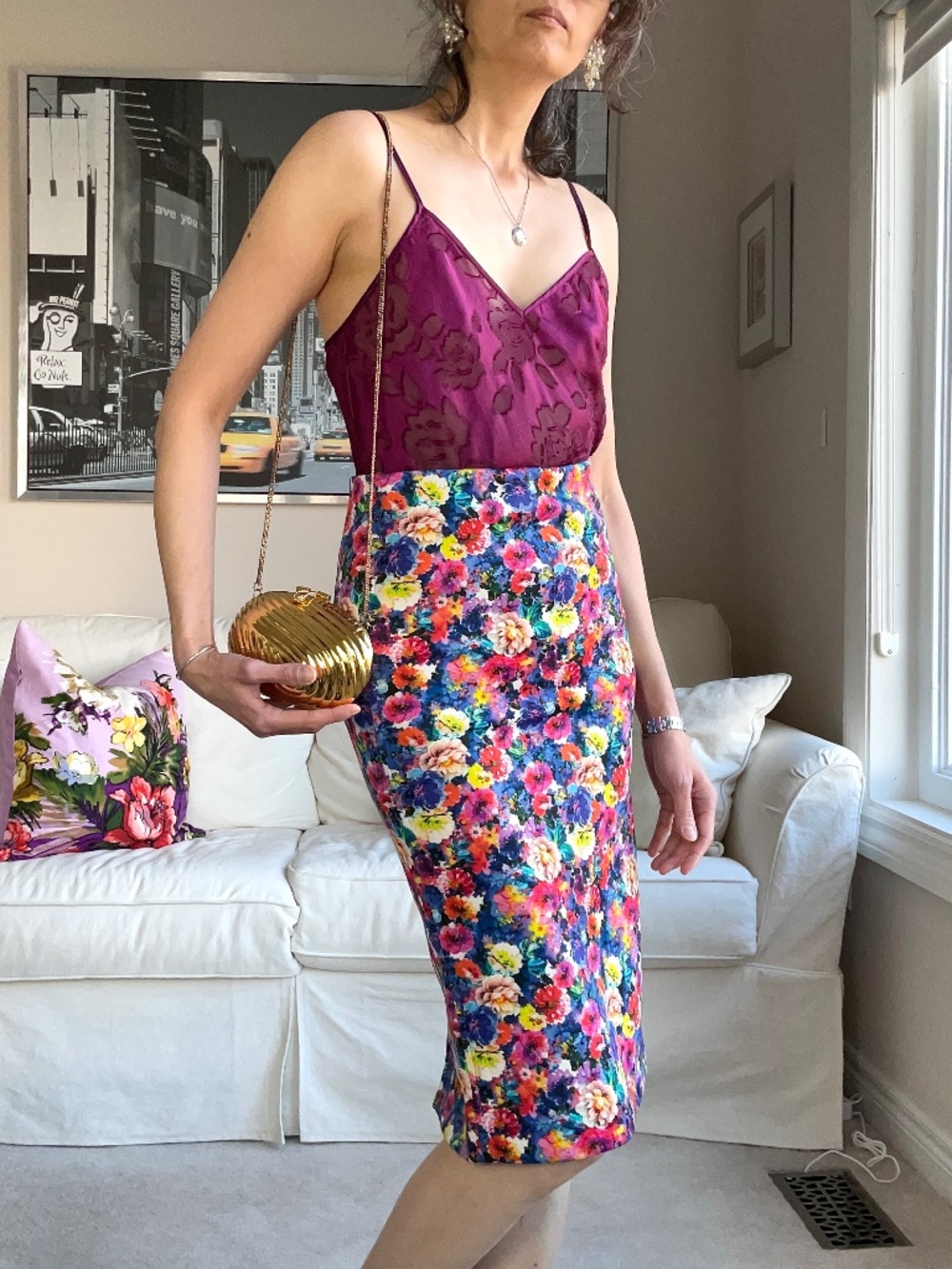 Zara multicoloured floral stretchy pencil skirt